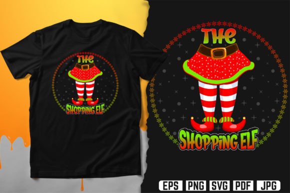 The Shopping Elf T-Shirt Design Vector