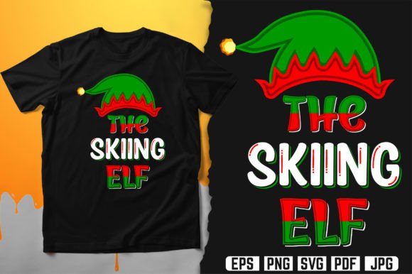 The Skiing Elf T-Shirt Design Vector