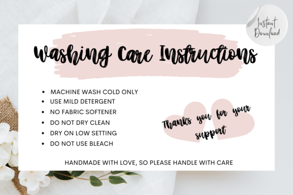 Washing Care Instructions Card Template